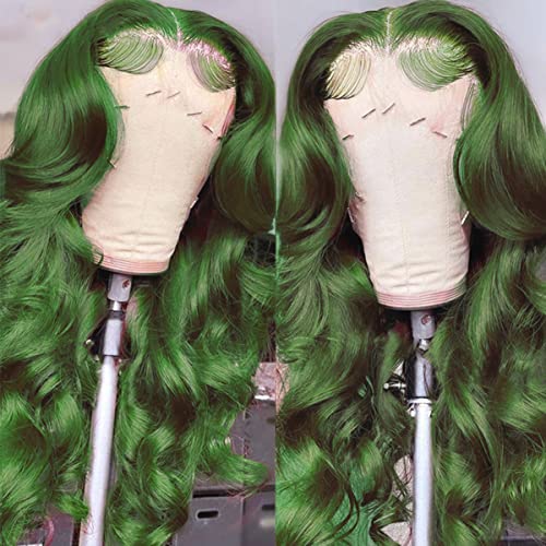 Green Lace Front Wigs Human Hair Body Wave 13x4 HD Lace Frontal Wig Pre Plucked with Baby Hair Dark Green Colored Brazilian Lace Front Human Hair Wigs Glueless 150% Density 18 inch - Image 4