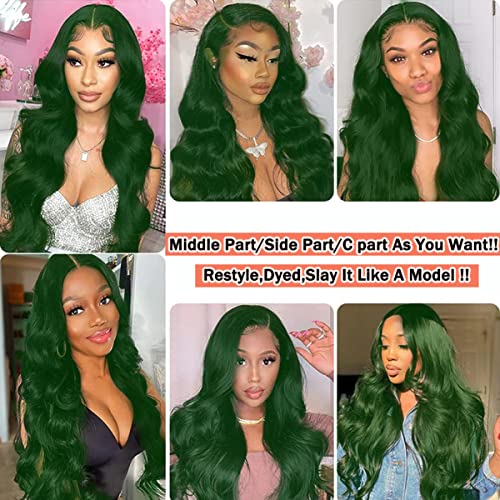 Green Lace Front Wigs Human Hair Body Wave 13x4 HD Lace Frontal Wig Pre Plucked with Baby Hair Dark Green Colored Brazilian Lace Front Human Hair Wigs Glueless 150% Density 18 inch - Image 6