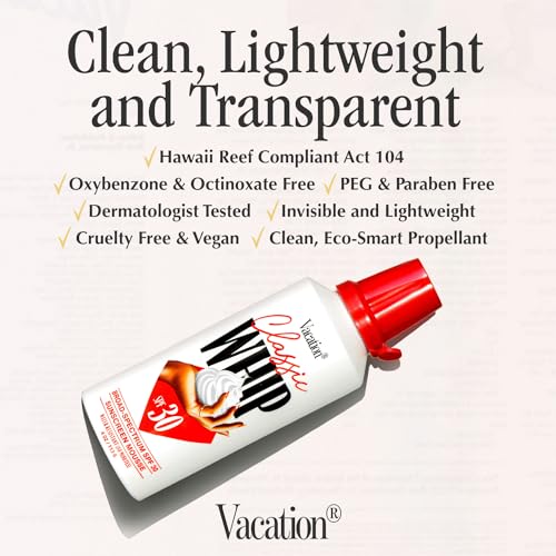 Vacation Classic Whip SPF 30 & Air Freshener Bundle, Whipped Sunscreen Mousse, Water-Resistant, Hydrating, "Lighter-Than-Air" Feel, Dermatologist-Tested, Vegan, 4 Oz. - Image 4