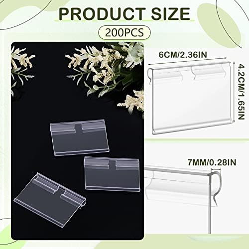 Tatuo 200 Pcs Plastic Wire Shelf Label Holders Clear Reusable Price Tags Display Shelf for Pantry Retail Merchandise Supermarket Bins Clip on Price Labels Signs for Card Shop Market Basket - Image 2