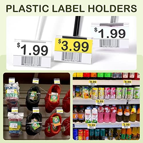 Tatuo 200 Pcs Plastic Wire Shelf Label Holders Clear Reusable Price Tags Display Shelf for Pantry Retail Merchandise Supermarket Bins Clip on Price Labels Signs for Card Shop Market Basket - Image 6
