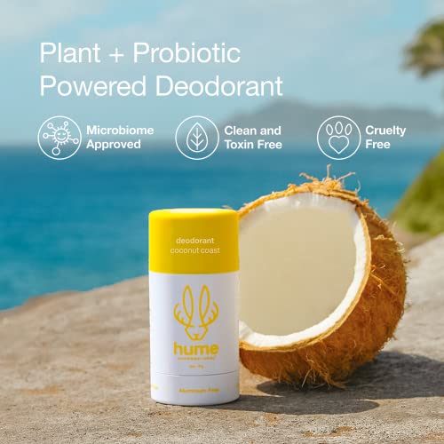 Hume Supernatural Aluminum Free Deodorant for Women & Men - Safe for Sensitive Skin - Probiotic, Plant-Based, Baking Soda Free, Aloe, & Cactus Flower, Anti Sweat, Stain & Odor - Coconut Coast 1-Pack - Image 2