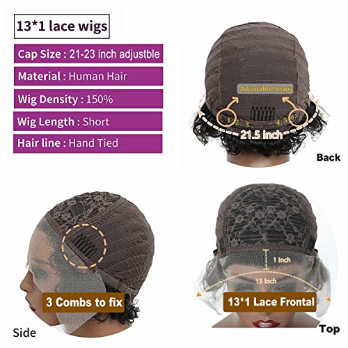 Ombre Blonde Pixie Cut Lace Front Wigs 6 inch Human Hair 13X1 Pixie Cut Short Curly Wigs HD Lace Front Wigs Plucked Pixie Curly Wigs for Black Women (6 Inch, 1B/27#) - Image 6