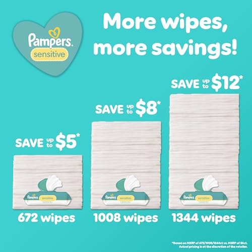 Pampers Baby Wipes, Sensitive, Water Based Wipe, Clinically Proven, Hypoallergenic, and Unscented for Babies, 1008 Wipes Total (12 Flip-Top Packs) - Image 3