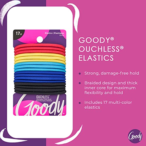 Goody Ouchless Elastic Hair Tie - 17 Count, Assorted Colors - 4MM for Medium Hair - Pain-Free Hair Accessories for Men, Women, Boys, and Girls - Perfect for Long Lasting Braids, Ponytails, (Pack of 3) - Image 3