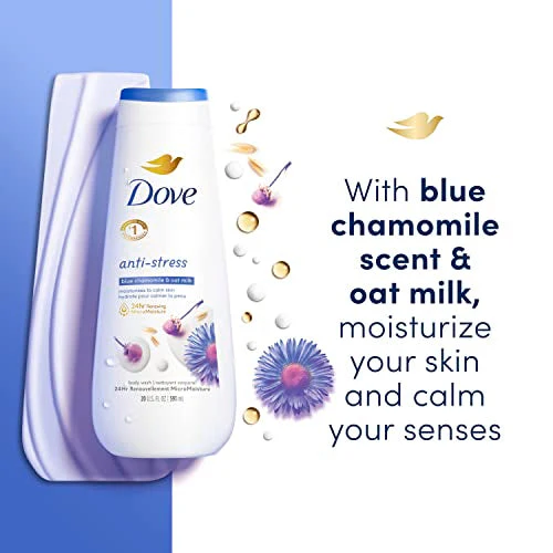 Dove Body Wash Anti-Stress Blue Chamomile & Oat Milk 4 Count for Renewed, Healthy-Looking Skin Moisturizing Gentle Skin Cleanser with 24hr Renewing MicroMoisture 20 oz - Image 3