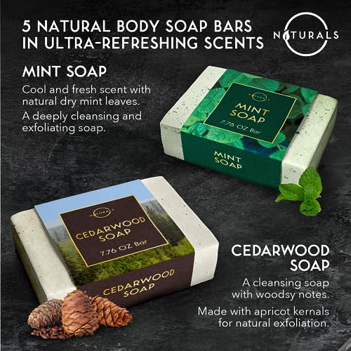 O Naturals 5PC Mens Soap Gift Sets, Gifts for Men, Organic Bar Soap for Men, Mens Gift Set Exfoliating Soap Cedarwood & Mint, Mens Bar Soap in Citrus, Olive Oil, African Black Soap, Soap Gifts For Men - Image 4