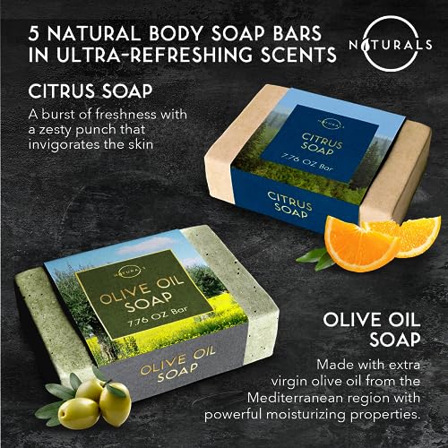 O Naturals 5PC Mens Soap Gift Sets, Gifts for Men, Organic Bar Soap for Men, Mens Gift Set Exfoliating Soap Cedarwood & Mint, Mens Bar Soap in Citrus, Olive Oil, African Black Soap, Soap Gifts For Men - Image 5