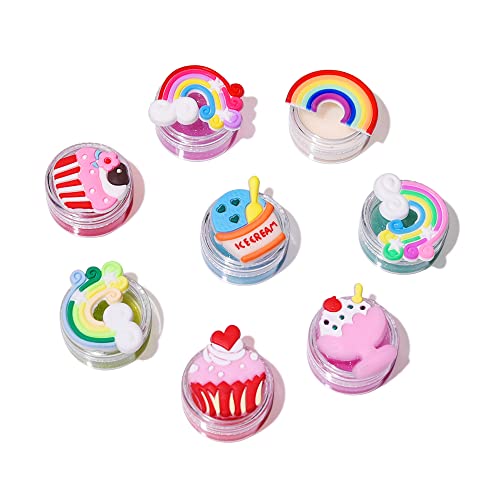 8PCS Cute Lip Gloss for Girls, Party Favors Lip Balm Set for Kids, Assorted Fruity Flavors Cute Cupcake of Rainbow Designs Birthday Gift - Image 4