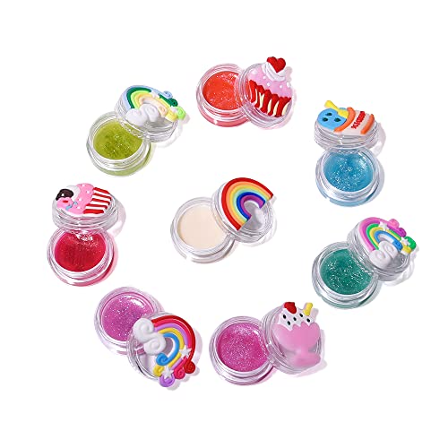 8PCS Cute Lip Gloss for Girls, Party Favors Lip Balm Set for Kids, Assorted Fruity Flavors Cute Cupcake of Rainbow Designs Birthday Gift - Image 5