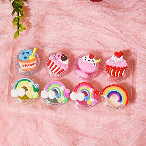 8PCS Cute Lip Gloss for Girls, Party Favors Lip Balm Set for Kids, Assorted Fruity Flavors Cute Cupcake of Rainbow Designs Birthday Gift - Image 7