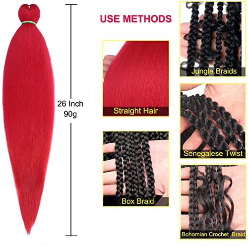 Leeven 26 Inch Red Pre Stretched Braiding Hair 8 Pack Braiding Hair Blue Braiding Hair Extensions For Braiding Crochet Hair (Red#) - Image 2