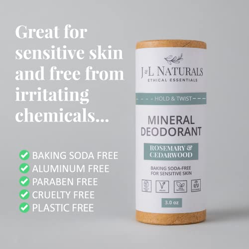 J&L Naturals Mineral Deodorant | Baking Soda-Free, 100% Natural, Sustainable | Sensitive Deodorant For Women & Men | Aluminum Free, Vegan, Cruelty-Free (Rosemary & Cedarwood, 3 Oz (Pack of 1)) - Image 2