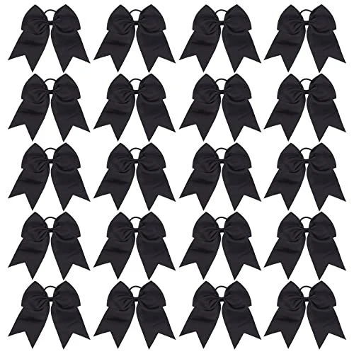 20 PCS 8 Inch Cheer Hair Bows Large Cheerleading Big Hair Bows with Ponytail Holder Hand-made Grosgrain Ribbon Hair Accessories for Teen Girls(Black)