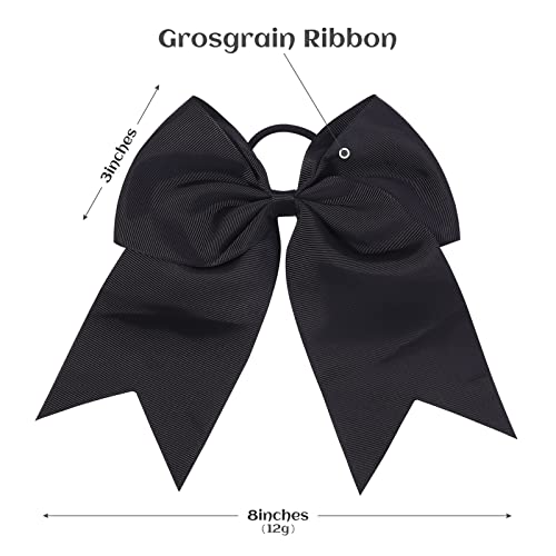 20 PCS 8 Inch Cheer Hair Bows Large Cheerleading Big Hair Bows with Ponytail Holder Hand-made Grosgrain Ribbon Hair Accessories for Teen Girls(Black) - Image 2