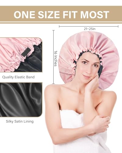 Aquior Shower Cap,Extra Adjustable Shower Caps for Women Double-Layer Waterproof Reusable Hair Cap, Large Size Hair Cap for All Hair,for Girls Spa Bath,Soft and Comfortable (Pink) - Image 3