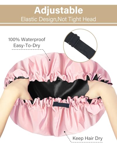 Aquior Shower Cap,Extra Adjustable Shower Caps for Women Double-Layer Waterproof Reusable Hair Cap, Large Size Hair Cap for All Hair,for Girls Spa Bath,Soft and Comfortable (Pink) - Image 4