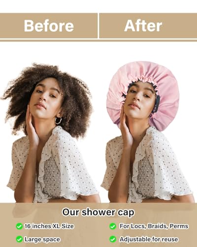 Aquior Shower Cap,Extra Adjustable Shower Caps for Women Double-Layer Waterproof Reusable Hair Cap, Large Size Hair Cap for All Hair,for Girls Spa Bath,Soft and Comfortable (Pink) - Image 6