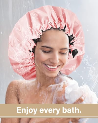 Aquior Shower Cap,Extra Adjustable Shower Caps for Women Double-Layer Waterproof Reusable Hair Cap, Large Size Hair Cap for All Hair,for Girls Spa Bath,Soft and Comfortable (Pink) - Image 7