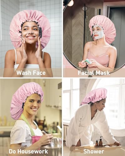 Aquior Shower Cap,Extra Adjustable Shower Caps for Women Double-Layer Waterproof Reusable Hair Cap, Large Size Hair Cap for All Hair,for Girls Spa Bath,Soft and Comfortable (Pink) - Image 8