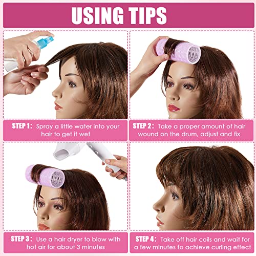 WILLBOND 4 Pcs Long Hair Rollers for Bangs Aluminum Core Curlers Thermal Self Grip Roller for Long and Medium Hair Women Hairstyle(4.7 x 2 Inch,Rose Red, Purple) - Image 3