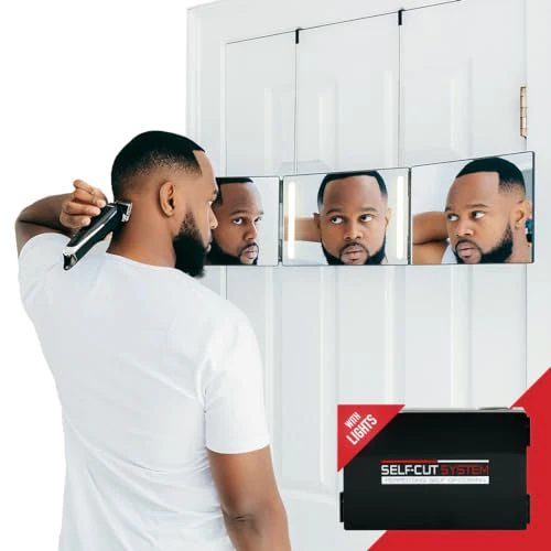 Self-Cut System - 3 Way Mirror with Lights - Three Way Mirror for Self Hair Cutting - Over The Door Mirror - Trifold Mirror - 360 Mirror - Barber Mirror - Self Haircut Mirror (Travel 3.0 LED) - Image 2