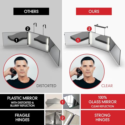 Self-Cut System - 3 Way Mirror with Lights - Three Way Mirror for Self Hair Cutting - Over The Door Mirror - Trifold Mirror - 360 Mirror - Barber Mirror - Self Haircut Mirror (Travel 3.0 LED) - Image 3
