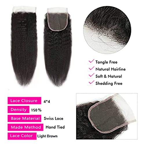 Selina Lace Closure Kinky Straight 4x4 Lace Closure Hd Lace Closure Kinky Straight Human Hair Free Part Lace Closure Hair Natural Color Black(8inch Kinky Straight, 4x4) - Image 3