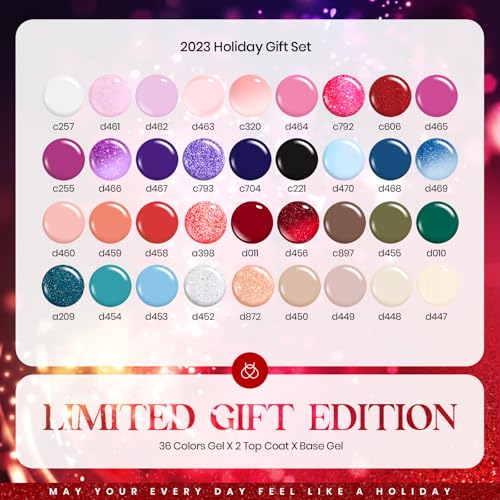 beetles Gel Polish Set Glitter Red Burgundy Blue Green Nude White Pink Purple Fall Gel Nail Polish 39Pcs Valentine's Day Gift for Girls with Base Matte Glossy Top Coat Soak Off Uv LED Nail Lamp Needed - Image 2