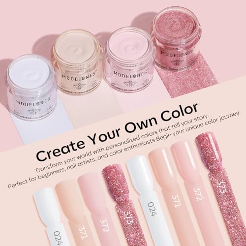 Modelones Dip Powder Nail Kit, 4 Colors White Nude Pink Glitter Dipping Starter Set with Liquid and Complete Accessories for French Nails Art Salon DIY at Home Manicure - Image 3