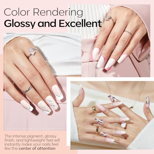 Modelones Dip Powder Nail Kit, 4 Colors White Nude Pink Glitter Dipping Starter Set with Liquid and Complete Accessories for French Nails Art Salon DIY at Home Manicure - Image 5