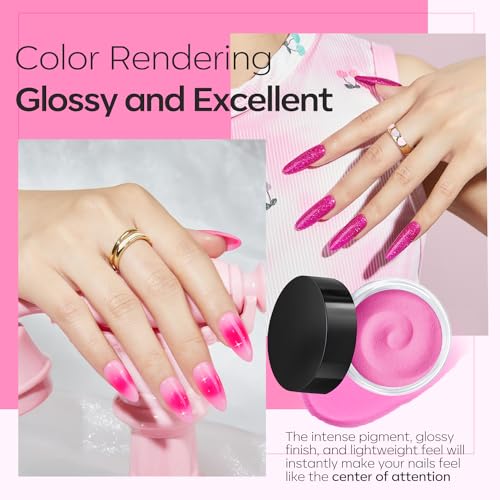 Modelones Dip Powder Nail Kit, 4 Colors Valentine's Day Hot Pink Glitter Dipping Starter Set with Liquid and Complete Accessories for French Nails Art Salon DIY at Home Manicure - Image 3