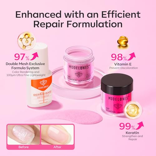 Modelones Dip Powder Nail Kit, 4 Colors Valentine's Day Hot Pink Glitter Dipping Starter Set with Liquid and Complete Accessories for French Nails Art Salon DIY at Home Manicure - Image 6