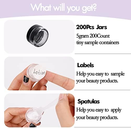 5 Gram Sample Containers with Lids, 200 Count 5ML Sample Jars, Empty Cosmetic Containers with Lids, Small Makeup Travel Containers for Glitter, Lotion, Cream, Beads, with Labels, Mini Spatulas - Image 4