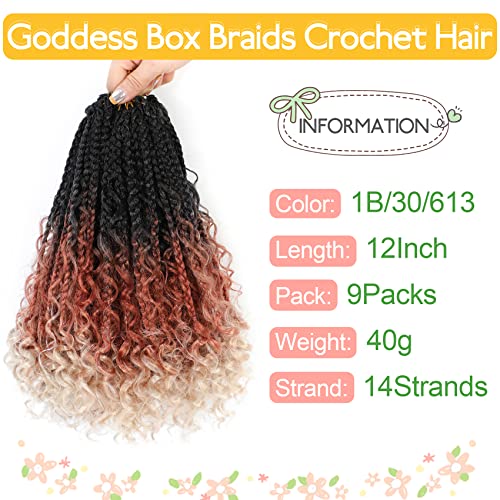 Fulcrum Goddess Box Braids Crochet Hair 12 Inch, 9 Packs Box Braids Crochet Hair for Women, Crochet Braids with Curly Ends (12Inch, 1B/30/613#) - Image 2