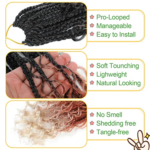 Fulcrum Goddess Box Braids Crochet Hair 12 Inch, 9 Packs Box Braids Crochet Hair for Women, Crochet Braids with Curly Ends (12Inch, 1B/30/613#) - Image 4