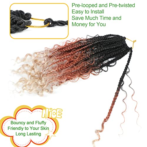 Fulcrum Goddess Box Braids Crochet Hair 12 Inch, 9 Packs Box Braids Crochet Hair for Women, Crochet Braids with Curly Ends (12Inch, 1B/30/613#) - Image 5