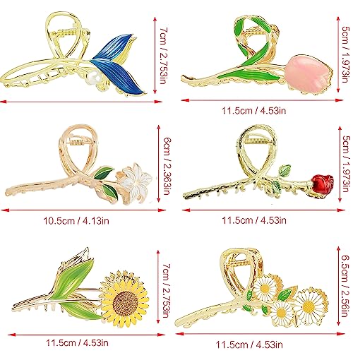 Flower Metal Hair Claw Clips 6 Pcs Cute Large Tulip Hair Claw NonSlip Hair Barrettes Strong Hold Hair Clamps Fashion Hair Accessories for Woman Girls with Long Thick Thin Curly Hair (B Style) - Image 4