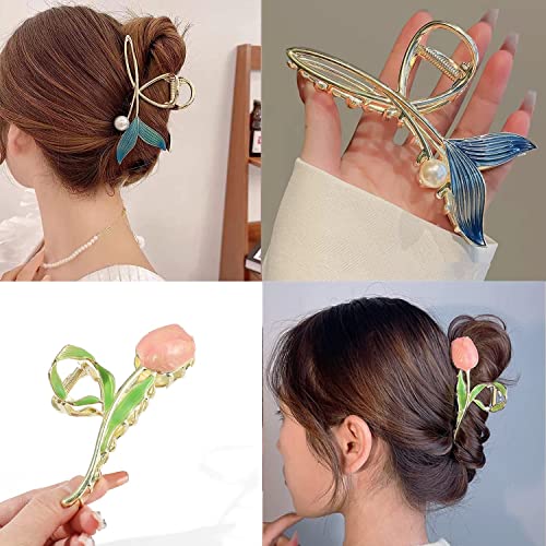 Flower Metal Hair Claw Clips 6 Pcs Cute Large Tulip Hair Claw NonSlip Hair Barrettes Strong Hold Hair Clamps Fashion Hair Accessories for Woman Girls with Long Thick Thin Curly Hair (B Style) - Image 6