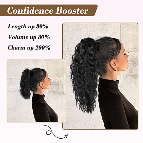 REECHO Highlight Ponytail Extension, 18 Inch Claw Multi Layered Clip on Ponytail Extension for Women Long Curly Hair Extensions Synthetic Hairpiece HP002 - Ash Brown with Platium Highlights - Image 5
