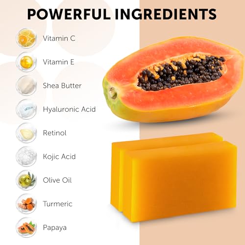VALITIC Papaya and Turmeric Kojic Acid Soap Bar - Dark Spot Corrector Skin Care Cleansing Bar - Infused with Vitamin C, Hyaluronic Acid, Collagen, Retinol, Olive Oil - 2 Pack - Image 6