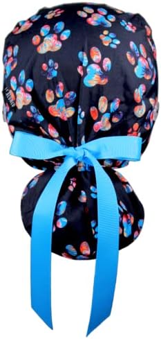 Scrub Cap for Women and Men, Ponytail Scrub Caps, Working Hat, Head Cover with Ribbon Ties and Buttons, Long Hair - Image 3