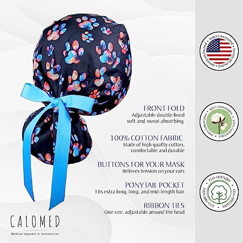 Scrub Cap for Women and Men, Ponytail Scrub Caps, Working Hat, Head Cover with Ribbon Ties and Buttons, Long Hair - Image 4