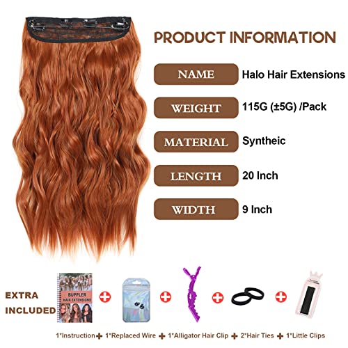 Halo Hair Extensions 20 Inch Invisible Wire Hair Extensions Adjustable Long Wavy Hair Extensions Synthetic Upgrade 4 Secure Clips in Hairpieces 20 Inch,Copper - Image 2