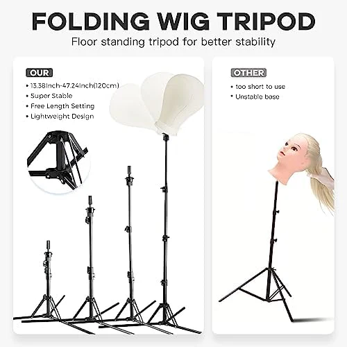 Neverland Beauty & Health 23 Inch Wig Stand Tripod with Head,Wig Head Stand with Mannequin head,Mannequin Head Stand with Canvas Head for Wigs,Manikin Head Set for Wigs Making Display - Image 5