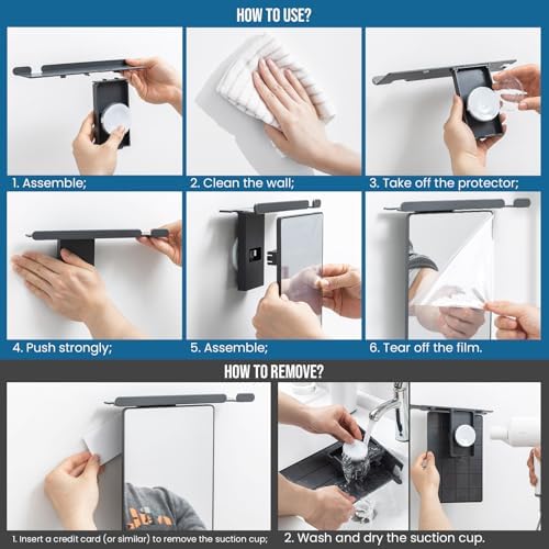 TAILI Shower Mirror Fogless for Shaving with Razor Holder, NO-Drilling & Removable Large Mirror Fogless Suction Wall Mounted, Shatterproof & Waterproof - for Men and Women(Grey) - Image 6