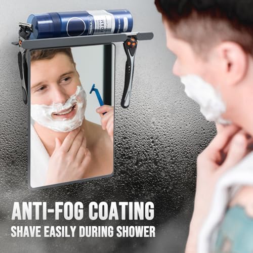 TAILI Shower Mirror Fogless for Shaving with Razor Holder, NO-Drilling & Removable Large Mirror Fogless Suction Wall Mounted, Shatterproof & Waterproof - for Men and Women(Grey) - Image 9