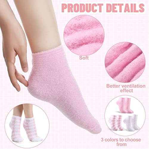 Tarpop 3 Pairs Aloe Socks Women Moisturizing Spa Socks for Dry Cracked Heel Feet Infused Gel Sleeping Fuzzy Lotion Valentines Day Gift for Women Men Softening Dry Feet(Pink) - Image 3