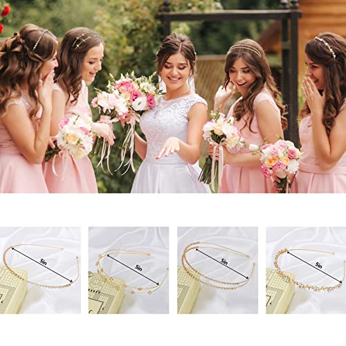 Jaciya Gold Bridal Headband 4 Pieces Rhinestone Headbands AB Crystal Flower Girl Leaves Crown Head Band Tiara Wedding Hair Accessories - Image 8