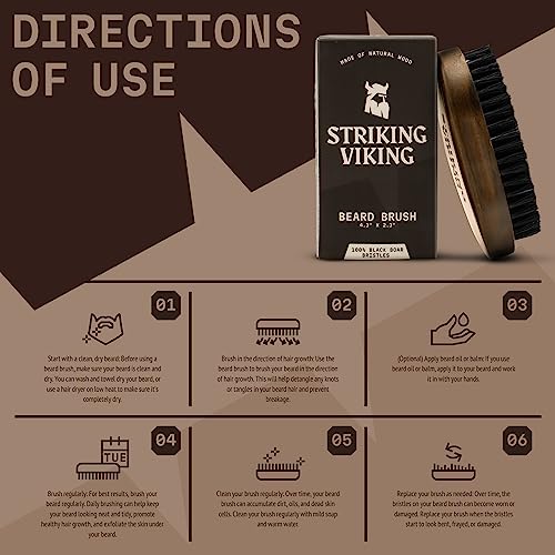 Striking Viking Boars Hair Beard Brush for Men - 4.2" Ergonomic Design with Naturally Derived Beach Wood - For Men's Beard & Mustache Care - Image 7